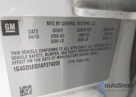 2010 Buick Lacrosse Cxl from USA, damaged, VIN 1G4GD5EG6AF274206
